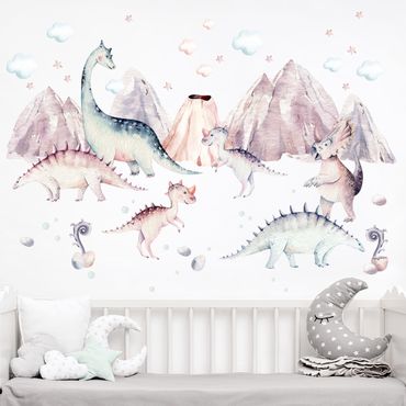 Wall Sticker - Watercolour World Of Dinosaurs