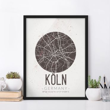 Framed poster - Cologne City Map - Retro