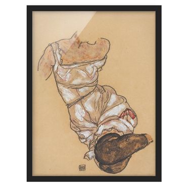 Framed poster - Egon Schiele - Female torso in underwear and black stockings