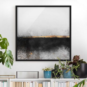 Framed poster - Abstract Golden Horizon Black And White