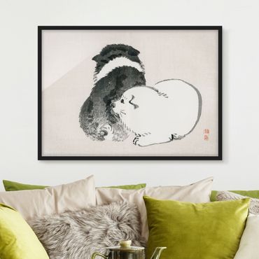 Framed poster - Asian Vintage Drawing Black And White Pooch