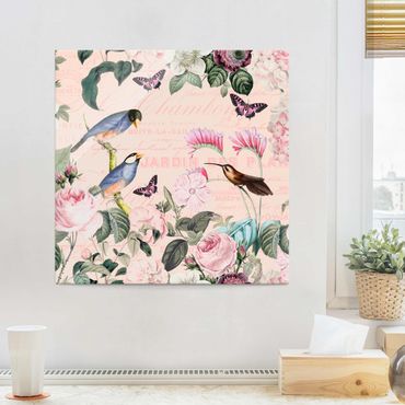 Glass print - Vintage Collage - Roses And Birds