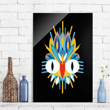 Glass print - Collage Ethno Mask - Bird Feathers