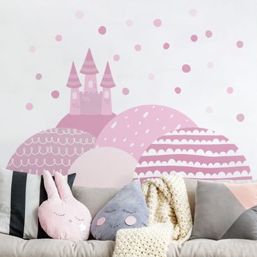 Wall sticker - Mountains castle pastel pink