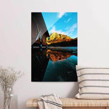Glass print - Reflected Mountains In the Dolomites