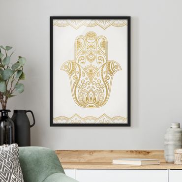 Framed poster - Hamsa Hand Illustration White Gold
