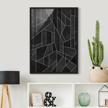 Framed poster - Black And White Geometric Watercolour