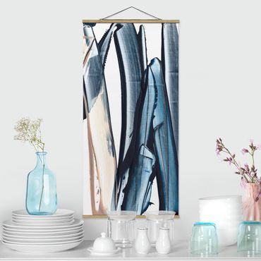 Fabric print with poster hangers - Blue And Beige Stripes - Portrait format 1:2