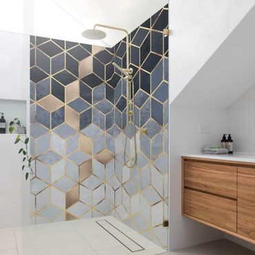 Shower wall cladding - Blue White Golden Geometry