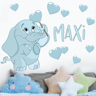 Wall sticker - Blue baby elephant with many hearts