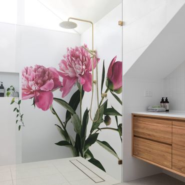 Shower wall cladding - Flowers And Buds Pink On White