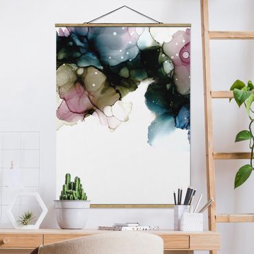 Fabric print with poster hangers - Floral Arches With Gold - Portrait format 3:4