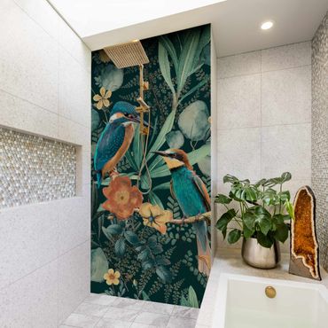 Shower wall cladding - Floral Paradise Kingfisher And Hummingbird