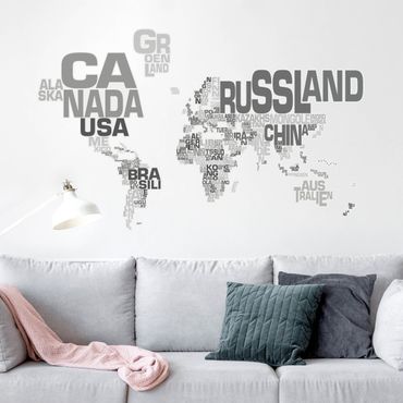 Wall sticker - Letters world map gray