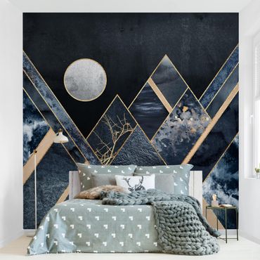 Wallpaper - Golden Moon Abstract Black Mountains