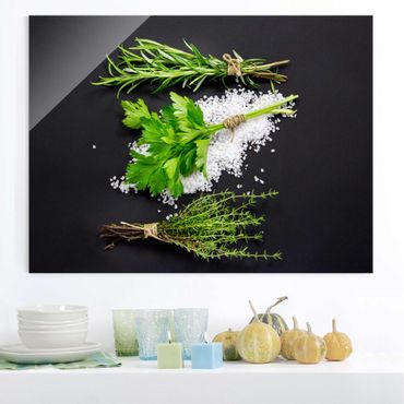 Glass print - Herbs On Salt Black Backdrop