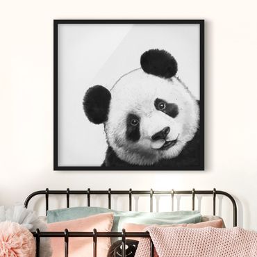 Framed poster - Illustration Panda Black And White Drawing