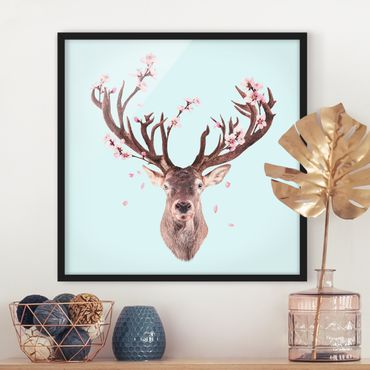 Framed poster - Deer With Cherry Blossoms