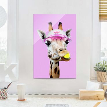 Glass print - Giraffe Playing Tennis