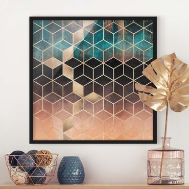 Framed poster - Turquoise Rosé Golden Geometry