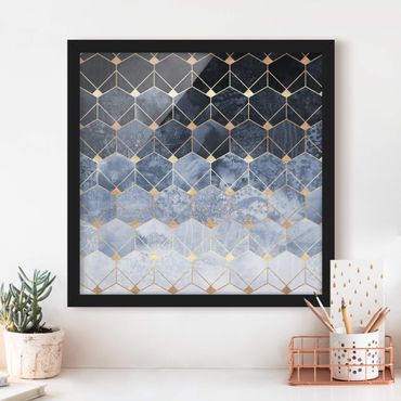 Framed poster - Blue Geometry Golden Art Deco