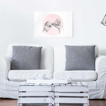 Glass print - Illustration Hands Friendship Circle Pink White