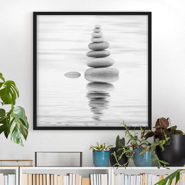 Framed poster - Stone Tower In Water Black And White
