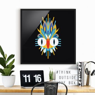 Framed poster - Collage Ethno Mask - Bird Feathers