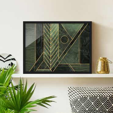 Framed poster - Geometric Shapes Emerald Gold