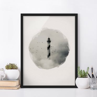 Framed poster - WaterColours - Lighthouse In The Fog