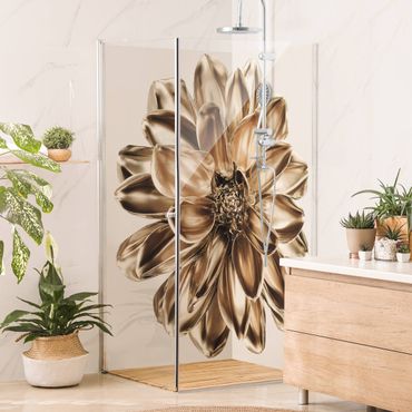 Shower wall cladding - Dahlia Flower Gold Metallic
