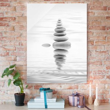 Glass print - Stone Tower In Water Black And White