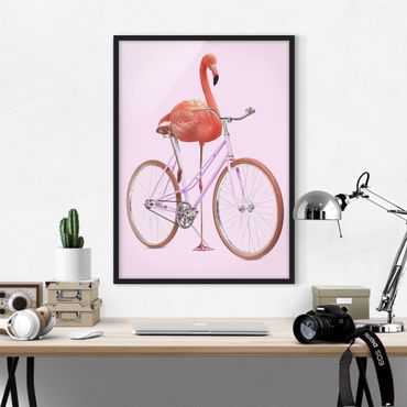 Framed poster - Flamingo With Bicycle