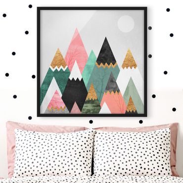 Framed poster - Triangular Mountains With Gold Tips