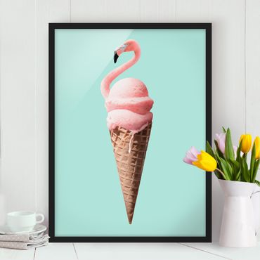 Framed poster - Ice Cream Cone With Flamingo