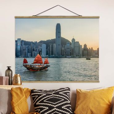 Fabric print with poster hangers - Junk In Victoria Harbour - Landscape format 4:3