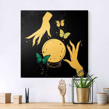 Canvas print gold - Magical Hands - Crystal Ball And Butterflies
