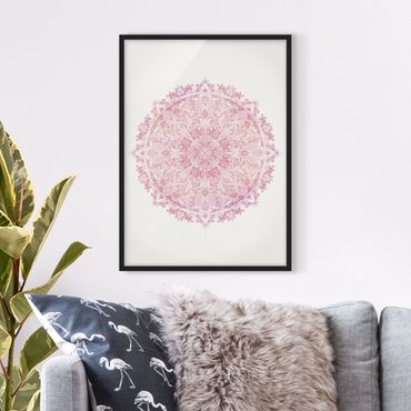 Framed poster - Mandala WaterColours Rose Ornament Light Pink