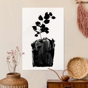 Glass print - Graphical Plant World - Black Leaves