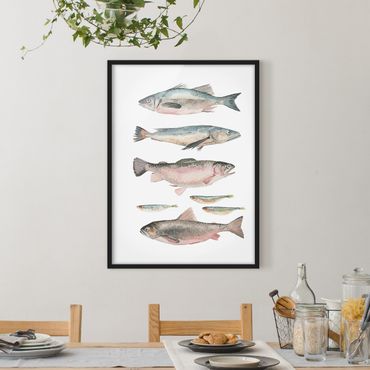 Framed poster - Seven Fish In Watercolour I