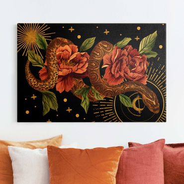 Canvas print gold - Snakes With Roses On Black And Gold II