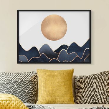 Framed poster - Golden Sun Blue Waves