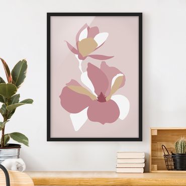 Framed poster - Line Art Flowers Pastel Pink