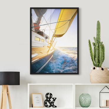 Framed poster - Sailboat On Blue Ocean In Sunshine
