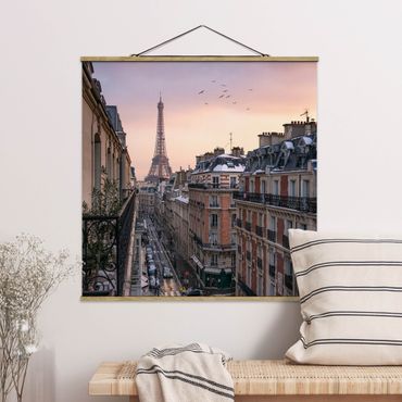 Fabric print with poster hangers - The Eiffel Tower In The Setting Sun - Square 1:1