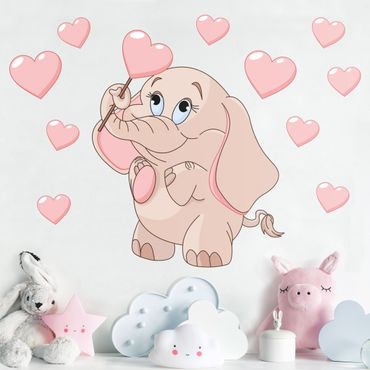 Wall sticker - Elephant baby with pink hearts