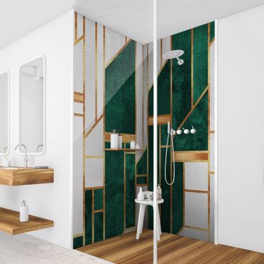 Shower wall cladding - Emerald And gold Geometry