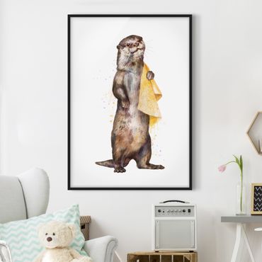 Framed poster - Illustration Otter With Towel Painting White