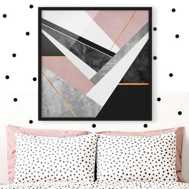 Framed poster - Black And White Geometry With Gold