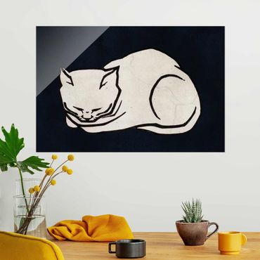 Glass print - Sleeping Cat Illustration